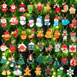 OCTERIC 52 Pieces Mini Resin Holiday Ornaments Set Small Christmas Decorations Miniature Hanging Santa Snowman Snowflake for Christmas Tree Holiday Decorations