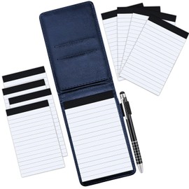 Elezeal Soft Leather A7 Notebook Pocket Refill Notepad Holder Set, Small Memo Note Pad with Calculator, 2 Pcs 40 Sheets Lined 3" x 5" Refills Memo Book Steno Notebooks, 1 x Black ink Pen (10 pack)