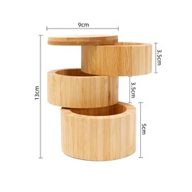 KITment 3 Tier Bamboo Salt Cellar, Salt Container Pepper Bowls Magnetic Swivel Lid Triple Spice Box with Spoon, Seasoning Storage Container for Kitchen Restaurant Hotel Canteen