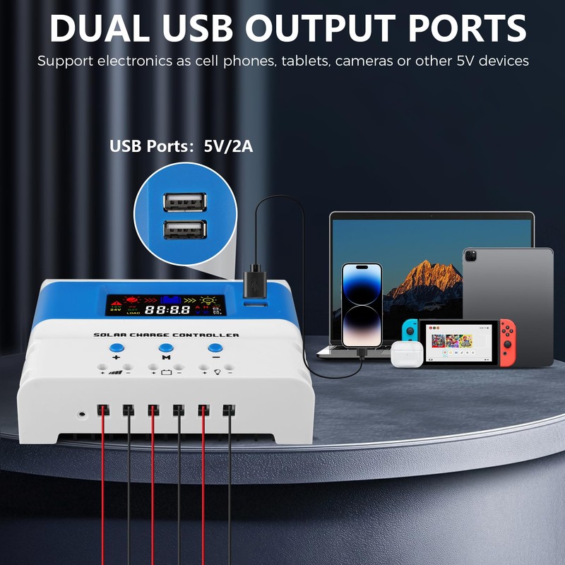 VIXKPIRR 30A PWM Charge Controller Solar 12V/24V Car, PWM Solar