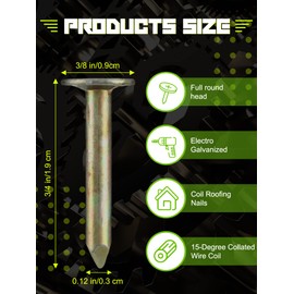 Sadnyy 7200 Count Coil Roofing Nails 3/4-1-1/4 in 15 Degree Coil Roofing Stainless Steel Siding Nails with Smooth Ring Shank for Roof Lathing Sheathing Material (3/4 inch x 0.12 inch)