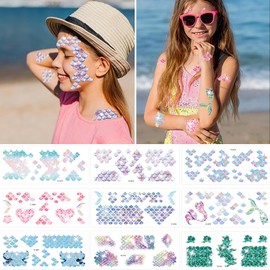 10 Sheets Mermaid Scale Tattoos Stickers Colorful Glitter Fish Scale Fish Tail Designs Summer Sea Themed Tattoos Stickers Waterproof Sea Mermaid Temporary Tattoos Party Decoration Supplies