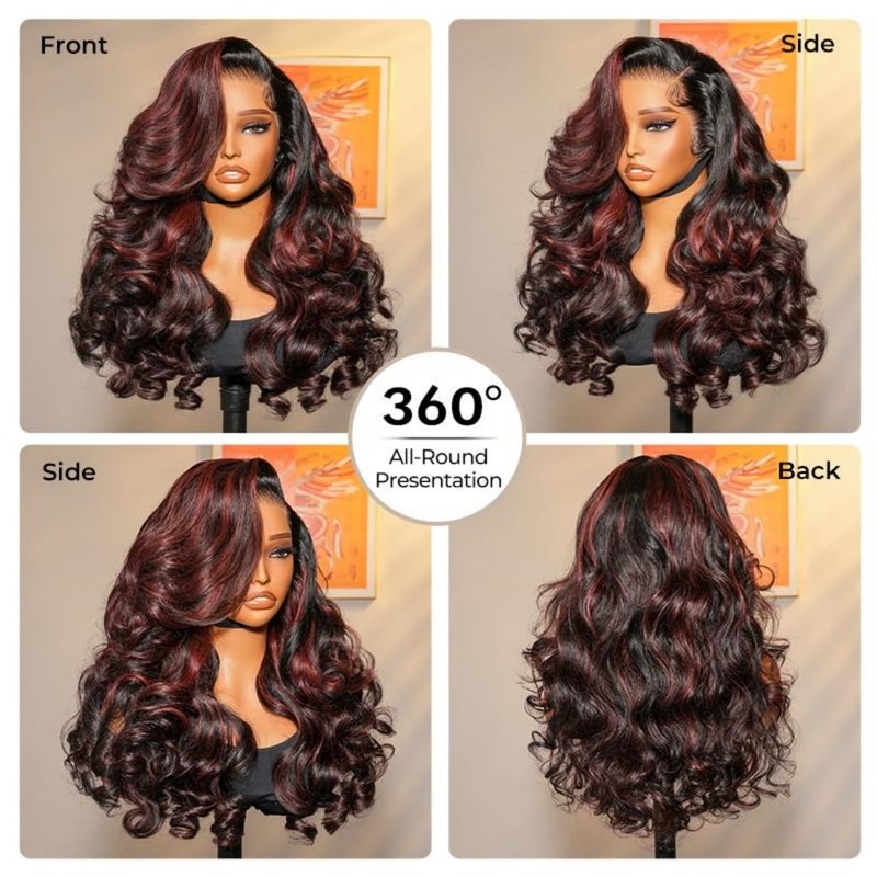 Alipearl 16 Inch 1B/99J Burgundy Lace Front Wigs Human Hair