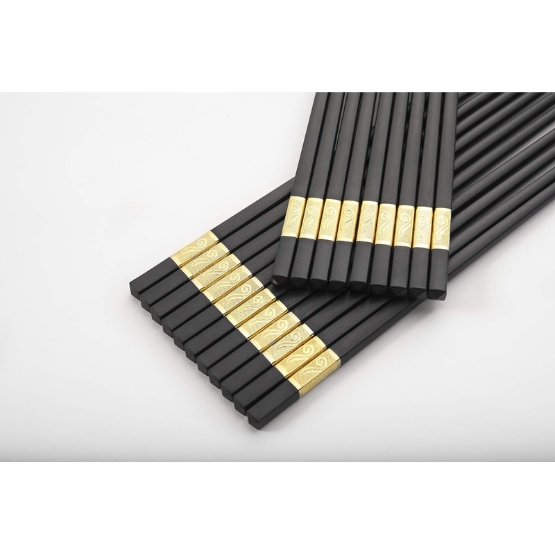 Hiware 10-Pairs Reusable Fiberglass Chopsticks Gold