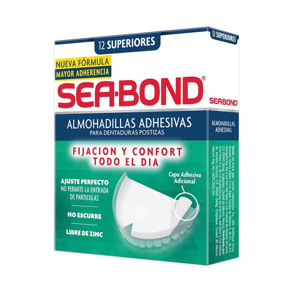 SeaBond Almohadillas Etiquetas Adhesivas para Dentaduras Superiores, Fácil, Cómodo y Seguro, 12 Piezas