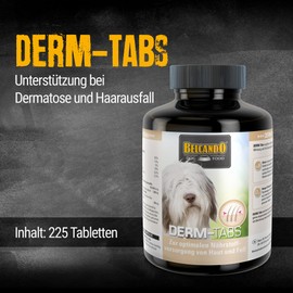 BELCANDO DERM tabs for dogs, pack of 225, fur and skin tablets for dermatosis and hair loss, dietary supplement for dogs, made in Germany