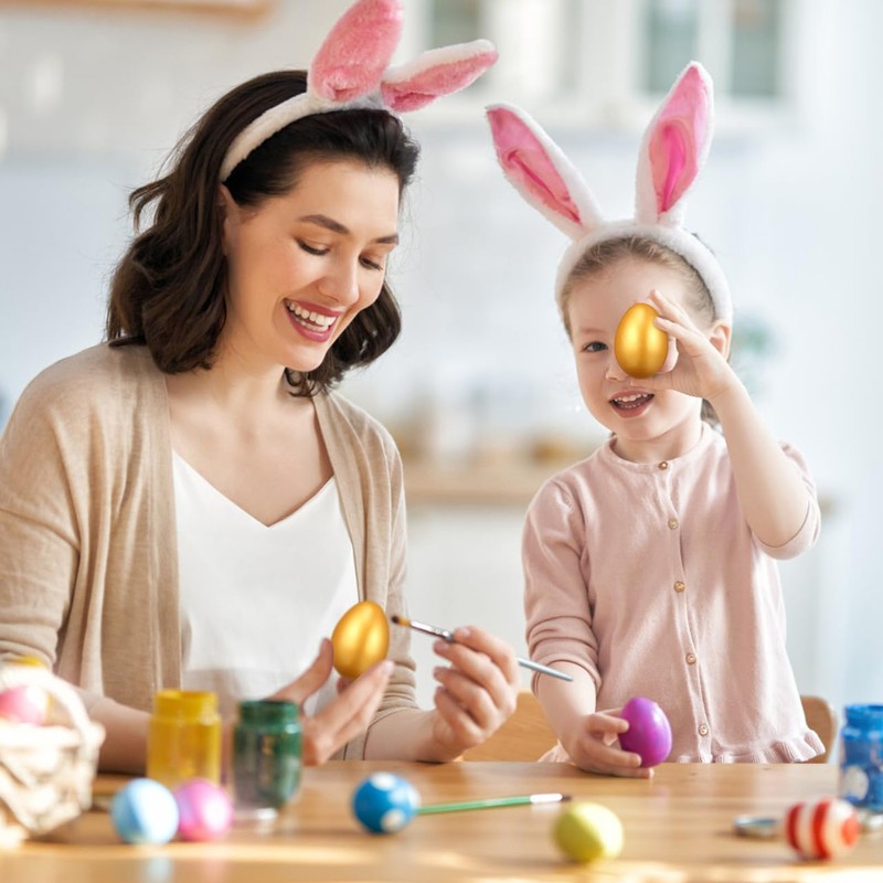 Lurrose 12pcs Easter Gold Eggs Artificial Eggs Wooden Eggs for