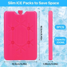 Ice Packs for Cool Bag, Reusable, Pack of 3, 200 ml Ice Packs for Cool Box, Cool Bag, Cool Pack, Portable Ice Pack, Small for Picnics, Fishing, Travel, Camping, to Keep Food Fresh