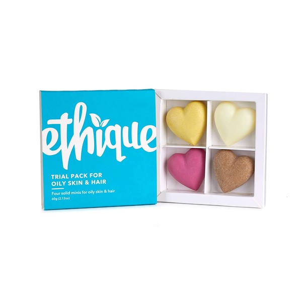 Ethique Eco-Friendly Trial Pack for Oily Skin and Hair, 4 Piece Variety Pack Beauty Bar Set, Natural Sustainable Beauty Kit, Plastic Free, Vegan, Plant Based, 100% Compostable and Zero Waste, 4 bars