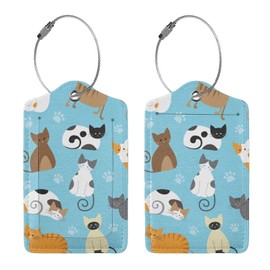 2 Pcs Cute Cat Luggage Tag for Suitcase, Animal Cat Party Decorations Supplies Gift Women Men Boy Girl, Steel Loop with Privacy Cover ID Label