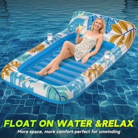 CACSPS Inflatable Tanning Pool Lounger Float - 4 in 1 Sun Tan Tub, Sunbathing Raft, Floating Mat for Adults, Blow Up Water Bed, Ball Pit Pool Accessory (L)