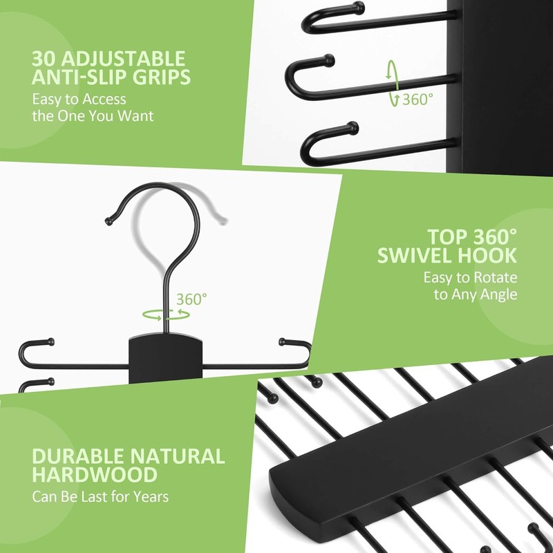 OMHOMETY 2 Pack Tie Rack, Wooden Tie Hanger for Men