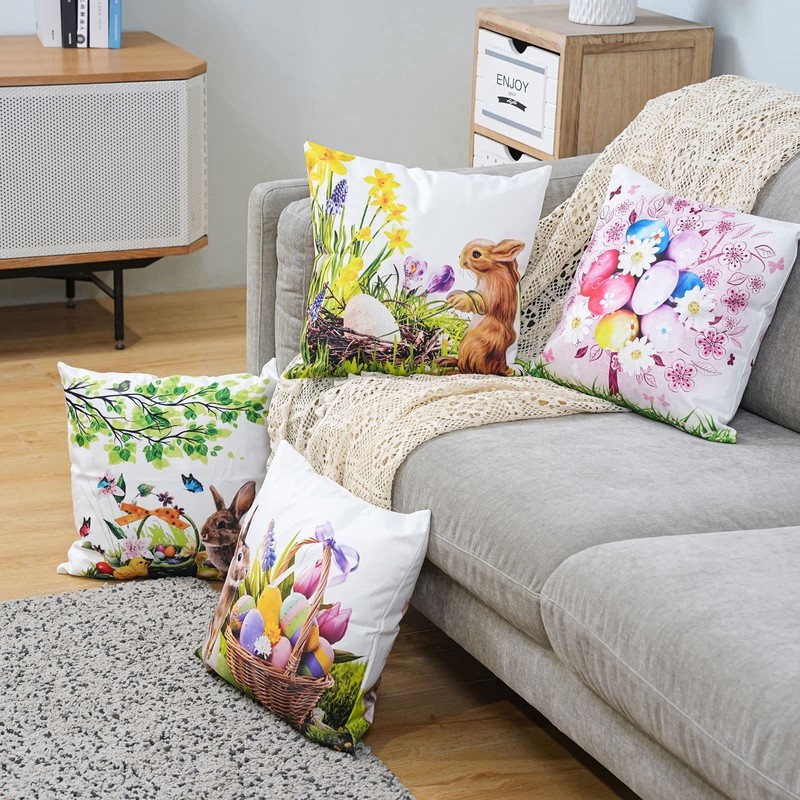 Easter Pillow Covers, 20x20 Easter Pillow Covers, Happy Easter Eggs