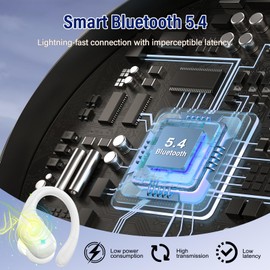 Wireless Earbuds, 75H Bluetooth 5.4 Headphones, Sport Wireless Earphones with 4 ENC Mic, Stereo Bass, IP7, Bluetooth Earbuds with Earhooks for Workout/Running/Work, Dual LED Display Ear buds, White