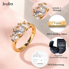 Jeulia 925 Sterling Silver Ring Women Yellow Gold Engagement Ring Eternity Wedding Rings Band Zirconia Crystal Ladies Rings for Anniversary, Christmas, Valentine's Day (Yellow Gold 3, M-½)