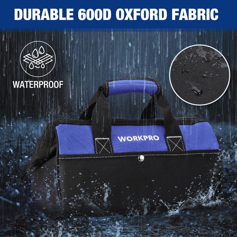 WORKPRO 13-inch Tool Bag, Wide Mouth Tool Tote Bag with
