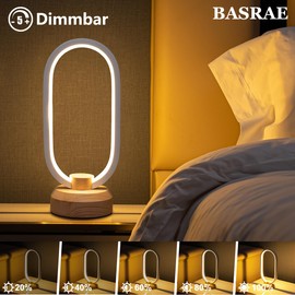 BASRAE Table Lamp Modern LED Oval Bedside Lamp, Dimmable White Small Table Lamp for Bedroom, 3000 K - 6000 K Colour Temperatures, Brightness 5, Creative Living Room Children Home Decoration Lamp with