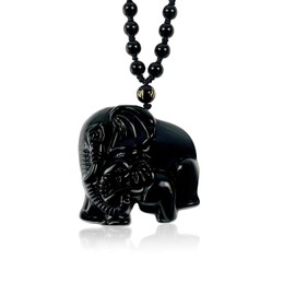 Spring.Rd Mothers Day Gifts Black Obsidian Crystal Stone Pendant Necklace Handcarved Mother Baby Elephant Amulet Necklace Gifts for Mom Women