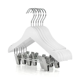HANGERWORLD Children's White Wooden Coat Hangers with Trouser/Skirt Clips - For Baby & Toddler Clothes 30cm (11.8") (6)