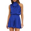 BTFBM Women's Mock Neck Summer Romper 2024 Satin Sleeveless Elastic