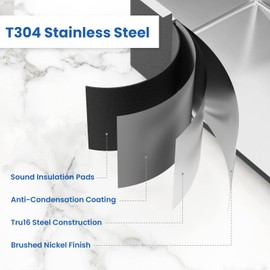 33x19 Undermount Kitchen Sink Workstation, WATERLACE 33 Inch Undermount Kitchen Sink Single Bowl, 16 Gauge 304 Stainless Steel Handmade Modern Kitchen Sink for RV, Prep Kitchen, Bar Sink