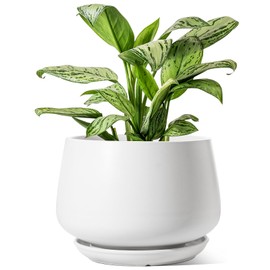 LE TAUCI Ceramic Planters, 12 Inch Pots for Plants, Indoor Plant Pots with Drainage Holes and Saucers, Modern Planters Fit Mid Century Plant Stand, Flower Pots for Indoor Plants, White