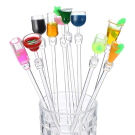 10 Pcs Colorful Swizzle Sticks Cocktail Clear Beverage Stirrers MultiColor