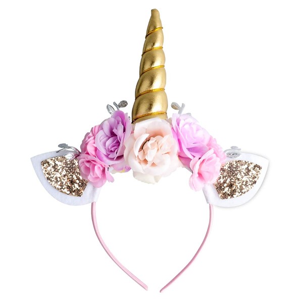 Unicorn Headband Gold Horn for Unicorn Party Supplies Flowers Cat Ear Head Bands by Ahier (Unicorn Headband)