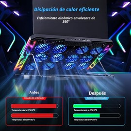 Almohadilla de refrigeración para laptop con 12 ventiladores silenciosos, portátil y delgada para laptop de 12-17.3 pulgadas, soporte de enfriamiento 