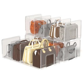 frtzal Purse Handbag Organizer 4 Sections Bag Closet Shelf Divider Purse Display Stand Handbag Storage Organizer Clear Desk File Sorter Stand Holder Bookshelf 13 x 6 x 5 Inches (4pcs upright)