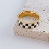 Checkerboard Bands Statement Finger Ring 14K Gold Black White Titanium