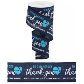 Thank You Health Care Heroes Ribbon, Navy Blue/Turquoise