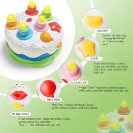 OKREVIEW First Birthday Cake Toy - Music Cake Toys with Counting and Blow Candles Singing Toys for 1 2 3 4 Years Old Boys Girls Birthday and Xmas Gift