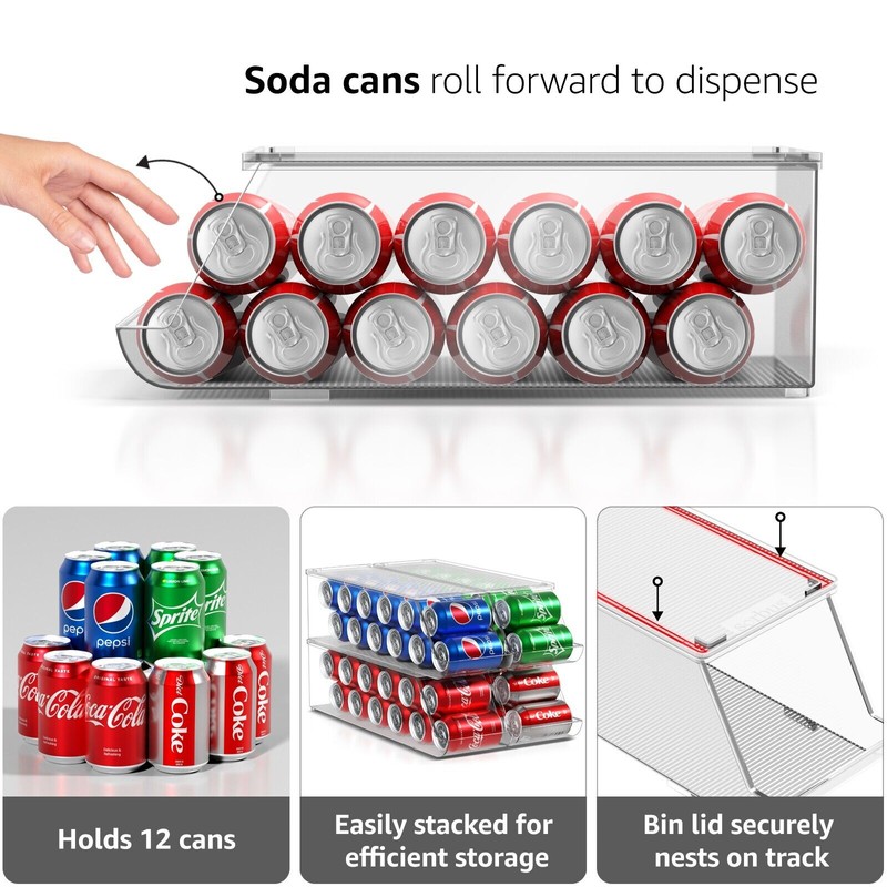 Sorbus Soda Can Organizer for Refrigerator - Stackable w Lid