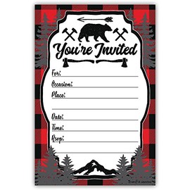 Lumberjack Rustic Birthday Party or Baby Shower Invitations (20 Count) With Envelopes