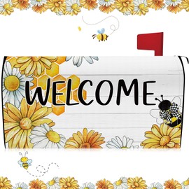 Blosssound Bee Mailbox Cover Magnetic Spring Summer Daisy Flower Welcome Post Letter Box Wrap 21x18 Inch Yellow White Floral Mailbox Decoration for Garden Outdoor Yard Home
