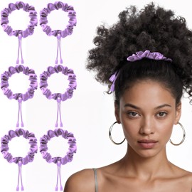 SESENSE 6PCS Adjustable Hair Ties, Afro Puff Satin Hair Tie Elastics Satin Non-Damage Adjust Ponytail Holders for Black Women Thick and Nature Style