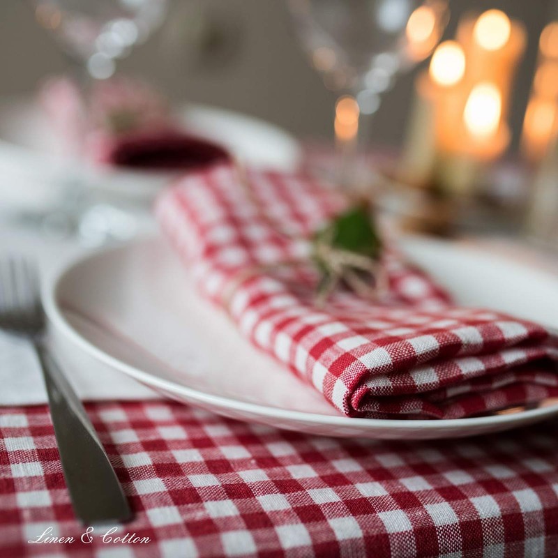 Linen & Cotton Gingham Tablecloth Estella - 100% Linen, White