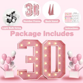 Paready 4FT Marquee 30 Numbers 30 Rose Gold, Light Up Numbers 30 Pink 30th Birthday Decorations, Large Number 30 Light Up Foam Board for Women 30th Birthday Party DIY Decorations Anniversary