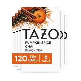 TAZO Pumpkin Spice Chai Tea Bags, Black Tea, Holiday Gift For Tea Lovers, 20ct (6pk)
