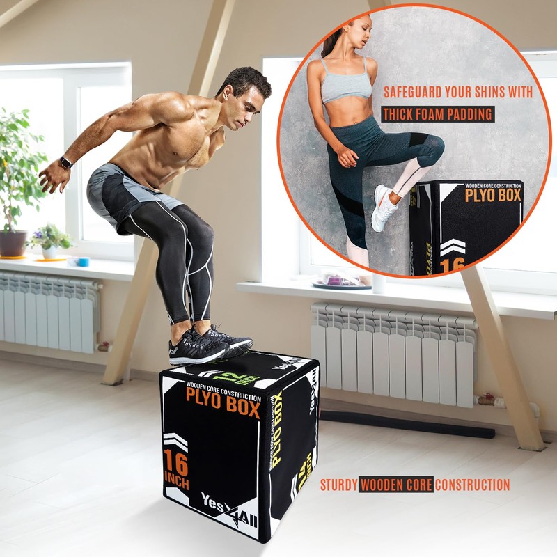 Yes4All 3-in-1 Soft-Padded Plyo Box With Wooden, Non-Slip Multi-Use Cushioned