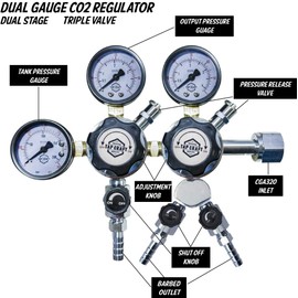 TAPCRAFT - Heavy Duty Dual Stage Kegerator Co2 Regulator CGA-320-0-60 PSI Working Pressure - 0-3000 PSI Tank Pressure - Check Valve 5/16" Barb - CO2 Tank Pressure Regulator for Homebrewing