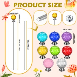 Pelopy Pack of 8 DIY Fairy Garden Beaded Stakes Wands Kit 8 Pcs of 8/32 Inch 12 Inch Threaded Rods and 8 Pcs Hex Nuts and 8 Tops, Stainless Steel Stakes with Toppers (Elegant Color,Spherical)