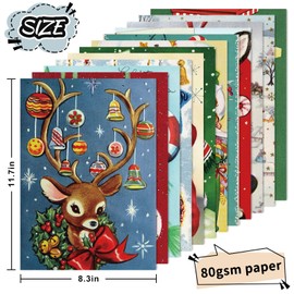 JarThenaAMCS 48 Sheets Christmas Decoupage Paper A4 Xmas Tree Santa Claus Scrapbook Journal Paper Vintage Craft Paper For DIY Card Making Photo Album Decor, 8.3 x 11.7 Inch