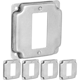(5 Pack) Rocker Switch Electrical Box Cover – 4" Square Galvanized Steel, 1/2" Raised, Exposed Work – for Rocker, GFCI, Outlets and Receptacles – Fits 4-Inch Junction Boxes
