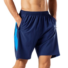 HMIYA Men's Sports Shorts, Quick-Drying Shorts with Zip Pocket, navy blue
