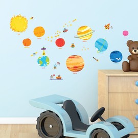 DECOWALL DS-8017 Planets and Space Kids Wall Stickers Wall Decals Peel and Stick Removable Wall Stickers for Kids Nursery Bedroom Living Room (Small) décor