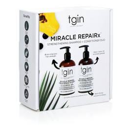 tgin Miracle RepaiRx Strengthening Shampoo and Conditioner Duo for Curly, Coily and Wavy Hair, with Biotin and Black Castor Oil, Repairs and Restores Damaged, Color-Treated Hair, 13 oz (Set)