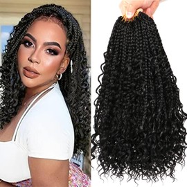 URNICE Goddess Box Braids Crochet Hair-9 Packs Crochet Braids for Black Women 14 Inch Crochet Braids with Curly Ends (Boho 14 Inch (Pack of 9), 1B#)