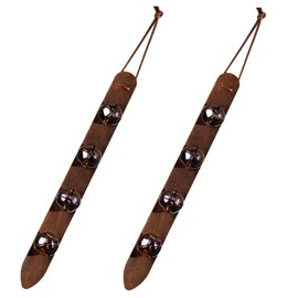 2 Pcs Small Hanging Sleigh Bell for Door knob,4 Jingle Bell on Genuine Leather Belt,Christmas Bells for Holiday Home Decor(Brown Belt)